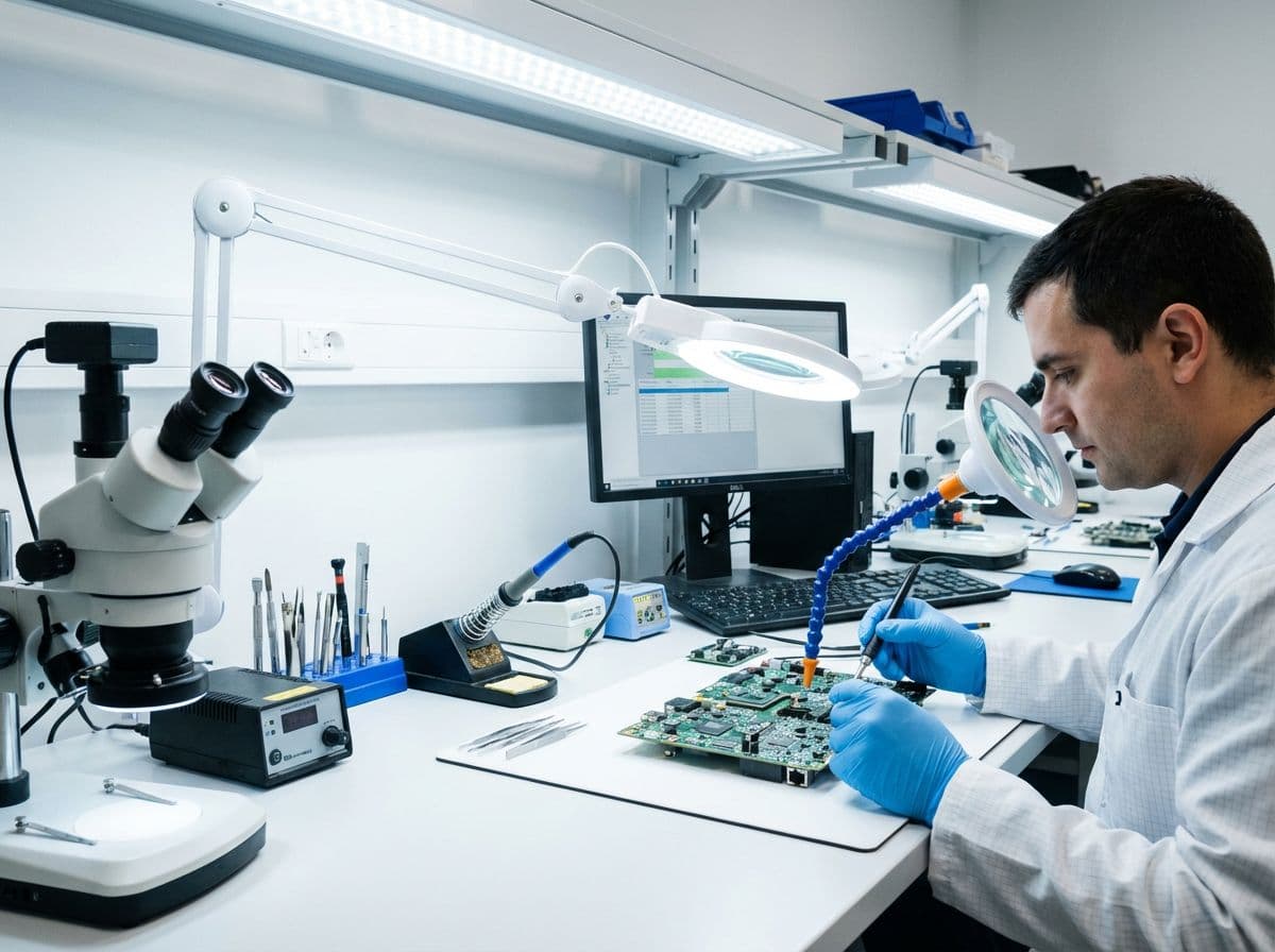 Quality inspection of soldered connections with nitrile gloves